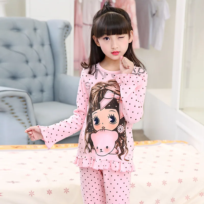 Новая весенне-Осенняя детская одежда для сна костюм из хлопковой рубашки с длинными рукавами и штанов Семейные пижамы для девочек для детей возрастом от 4 до 8 лет