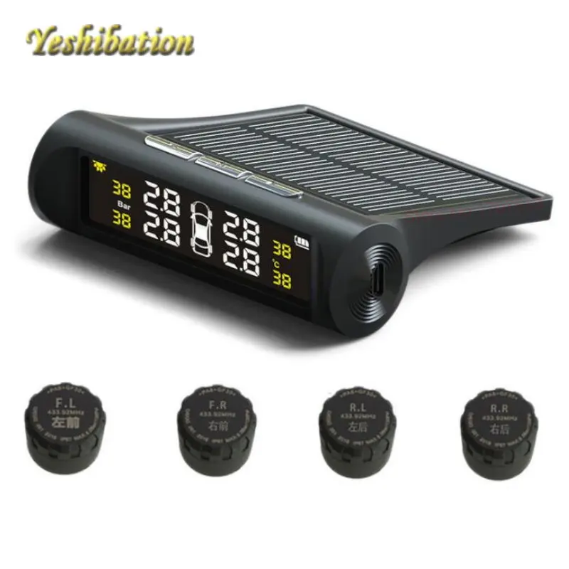 Yeshibation Автомобильная TPMS система мониторинга давления в шинах Солнечная зарядка