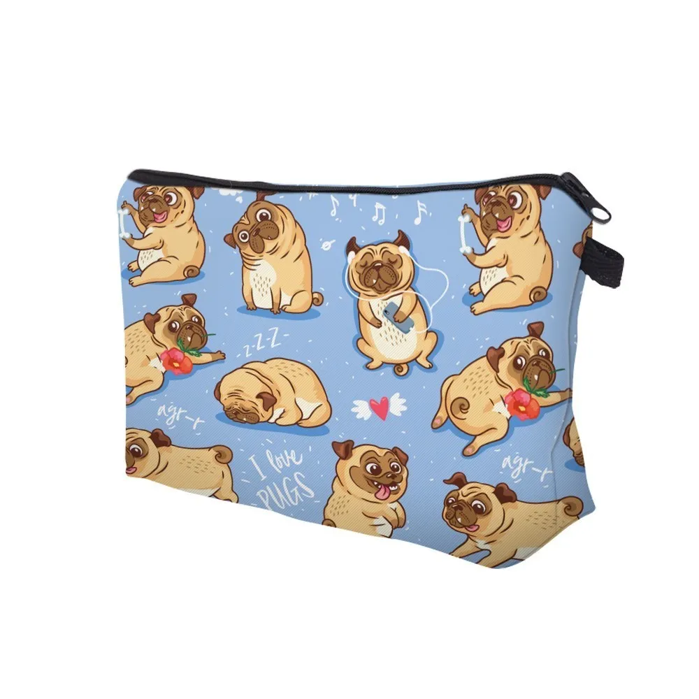Deanfun	Cute Pug	Cosmetic Bag Waterproof Printing High Quality Flower Cosmetics Bag Makeup Customize Style for Travel 51491  My Pet World Store