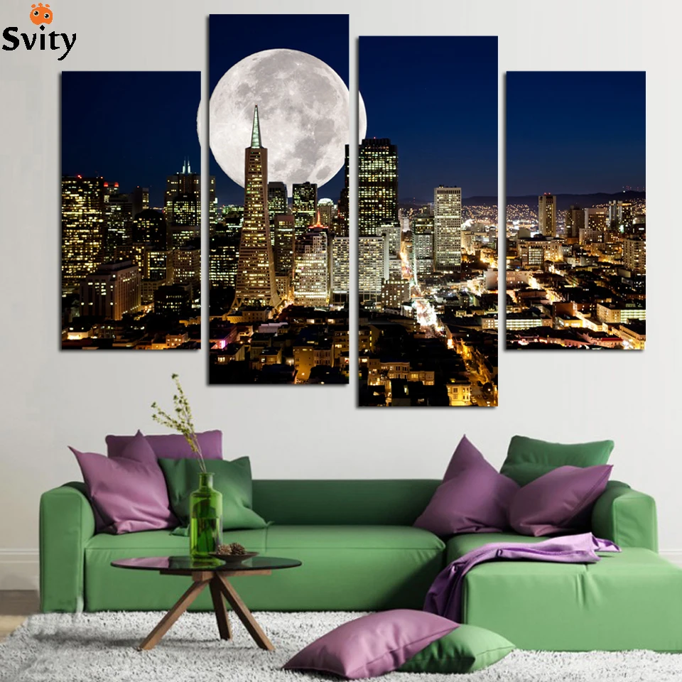 

Fullmoon Above City Landscape Picture Canvas Print Painting For Home Decoration Livingroom Cuadros Decor(Unframed)