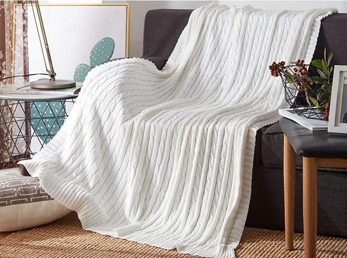 mylb cotton high quality handmade soft knit blanket bed blanket beige, red,brown,blue white, gray, pink knit sofa blanket