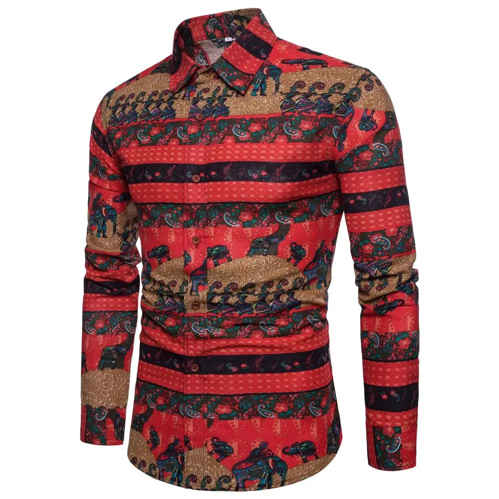 

New Men's Boutique Cotton and Linen Fashion Printing Casual Long-sleeved Shirts Large Size 5XL Comfortable Breathable Male Tops