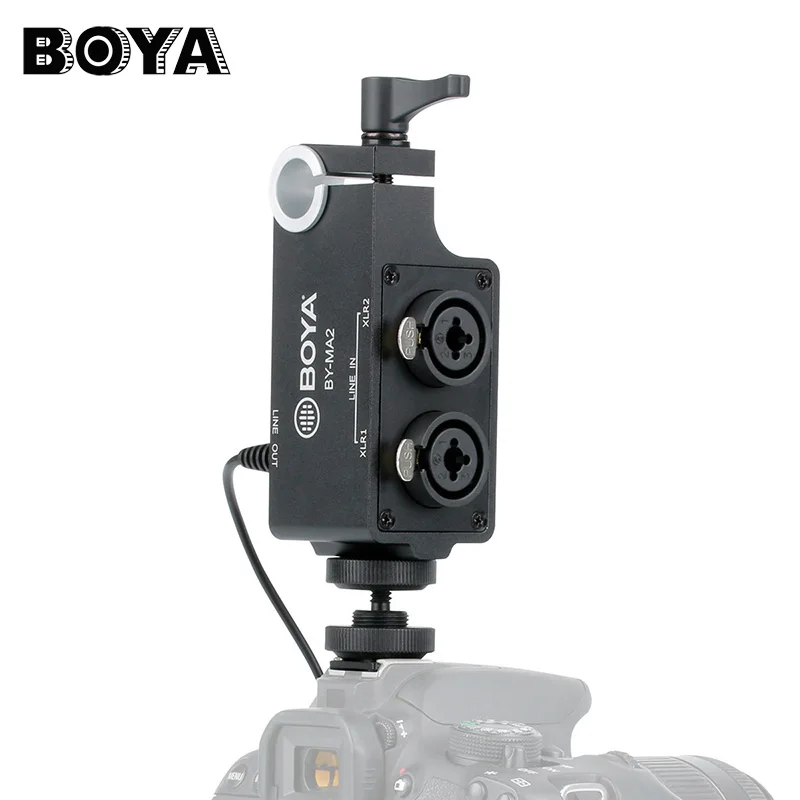 

BOYA BY-MA2 Dual-Channel XLR Audio Mixer with 6.35mm input 3.5mm Jack for Canon Nikon DSLR Camcorders Wireless Microphone System