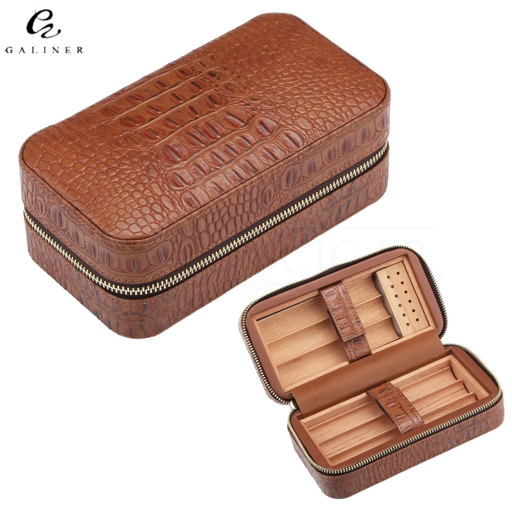 COHIBA Cedar Wood Travel Humidor Cigar Box Portable 6 Tubes Leather