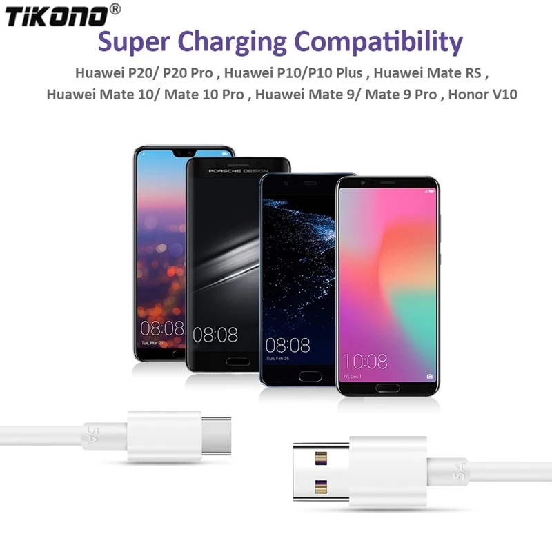 5А SuperCharge usb type C кабель супер зарядный шнур совместим с huawei P20 P30 Pro, mate 20 Pro, mate 9,10 Pro, P10 Plus