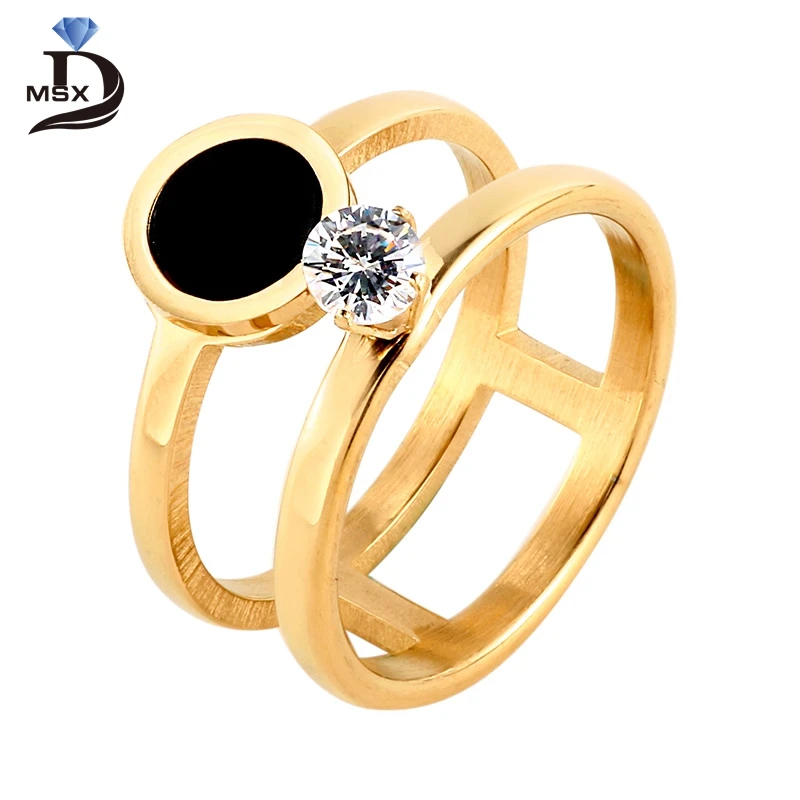 

Trendy Rings for Woman Gold Plating Stainless Steel Size Resin CZ Rhinestones Hollow-out Ring Luxury Wedding Party Jewelry Gift