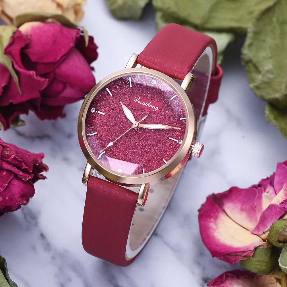 Мода кварцевые женские выпуклые Стекло кожа часы Высокое качество часы наручные часы relogio feminino цветы розовое золото цветы A50