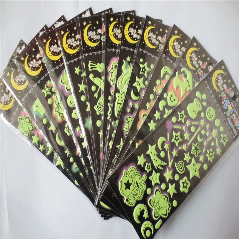 Cartoon Luminous Sticker for Children Fluorescence Bubble Stickers Kids Toys Glow in Night notebook On Note