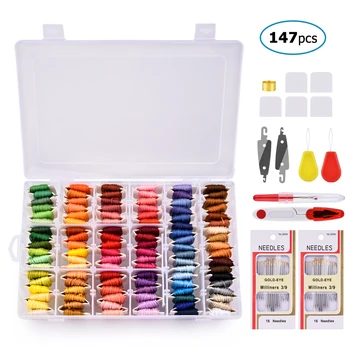

Cross-Stitch Kits Sekin Threads Embroidery Stitch Floss Set Needlework Accessories with Needles Remover Box Canvas Stitching