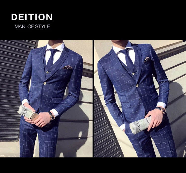 2 пуговицы клетчатый приталенный мужской костюм Vestito Uomo костюм смокинг Homme Mariage деловой костюм Terno Masuclino Check Мужской 3 шт