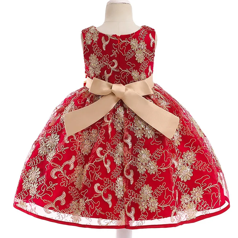 Летнее новейшее элегантное детское платье вечерние платья принцессы с цветочным узором для девочек, свадебное платье с аппликацией золотистого цвета