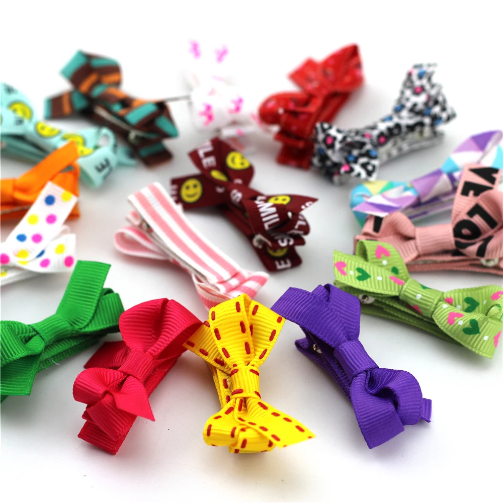 

10pcs/lot Mini Print Ribbon baby girls hair bows with Hair Clip girls Hair Accessories Colorful Barrettes for baby headwear