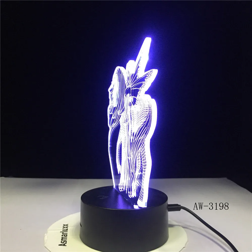 3D светодиодный ночной Светильник для крылья феи Единорог и девушка с 7 цветов светильник для украшения дома лошадь лампа 3D-3198