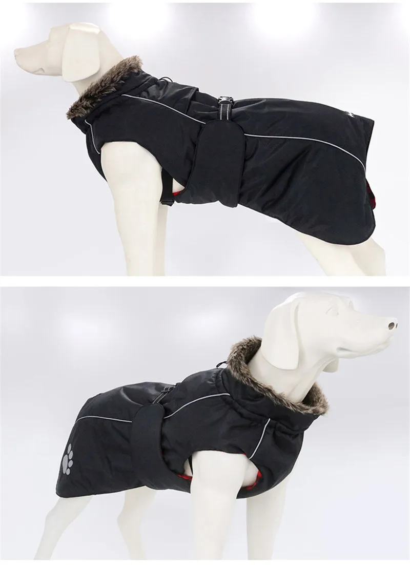 Водонепроницаемая куртка для больших собак, зимняя одежда для собак, флисовая одежда для домашних животных, теплое ветрозащитное пальто для больших собак, черные, красные товары для собак