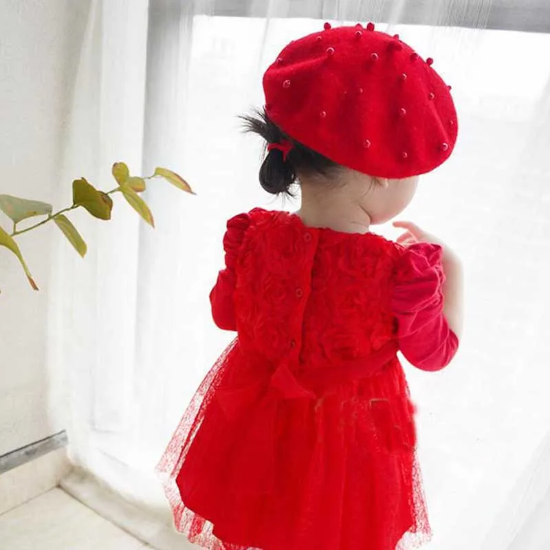 Sale Solid Baby Girls Boinas Boina Feminina Hipster Joker Pearl Wool Felt Beret Multicolor Painter Hat for Children