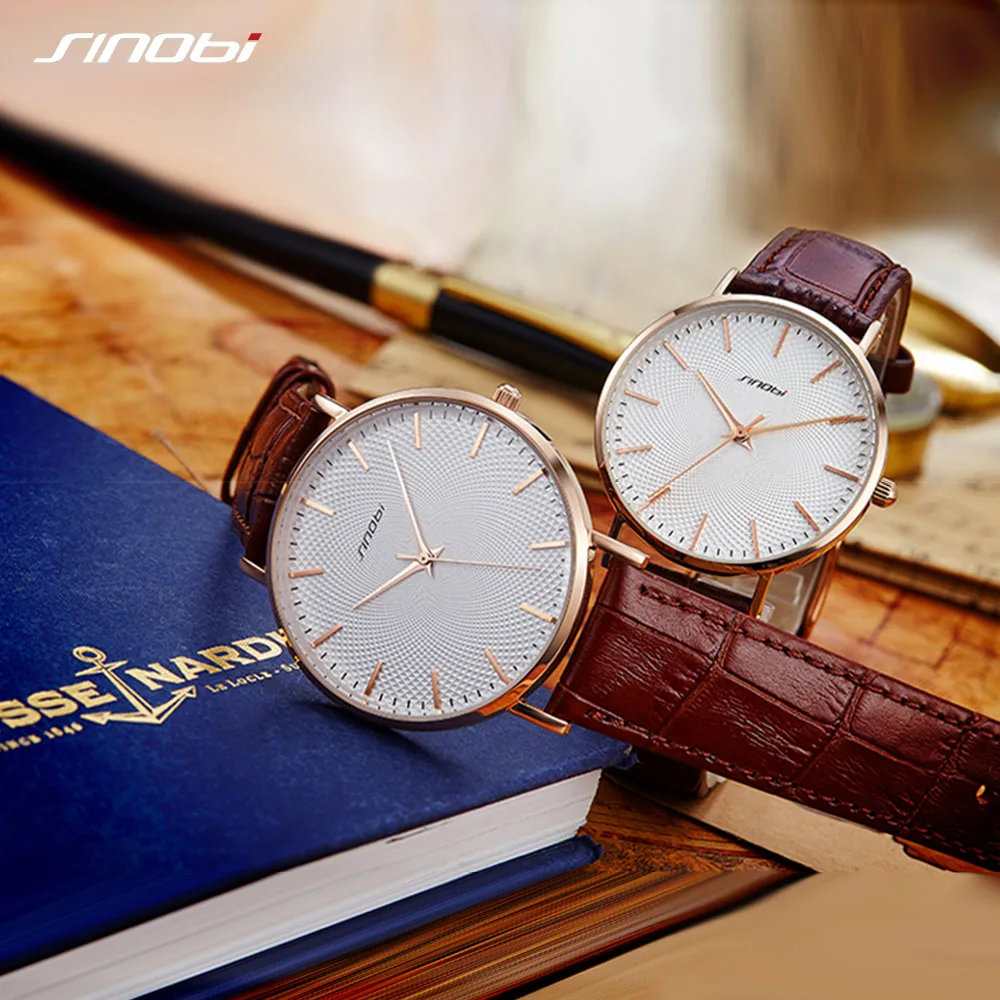 HIGH QUALITY  Hot Sale SINOBI SET Couple Watch Simple Elegant Grain Printed Leather Stainless Steel Men Wristwatc