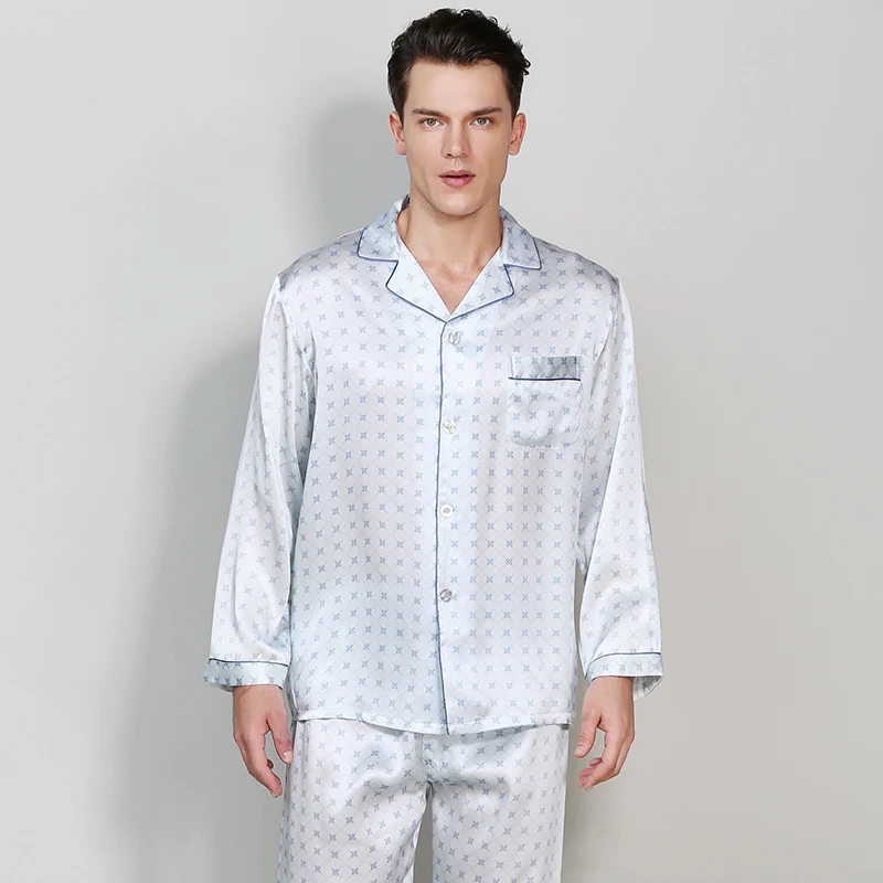 Мужская шелковая ночная рубашка с длинным рукавом|pajama sets|mens silk satin pajamasmens pajamas |