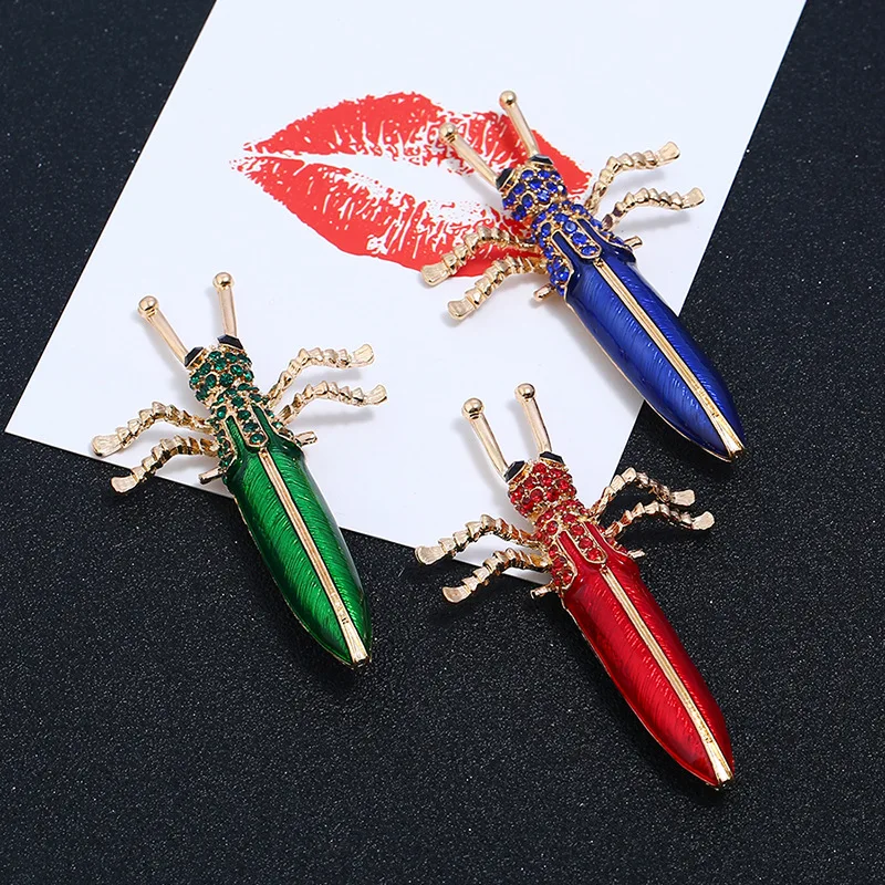 Cartoon Green Enamel Insect Brooches Men Grasshopper animal brooches For Women Lady Classical Fashion  Sweater Decoration Pins