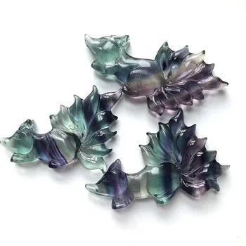 

Free Shipping Natural Colorful Fluorite Carving Nine-Tailed Fox Hand Carved polished Crystal For Gift And Decorative FYY