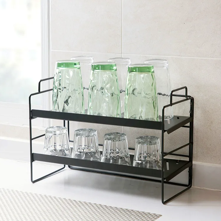 2 слоя кухонные стеллажи для дома многофункциональная приправа для хранения бутылок из кованого железа складной держатель для чашки дренажная полка mx3251758