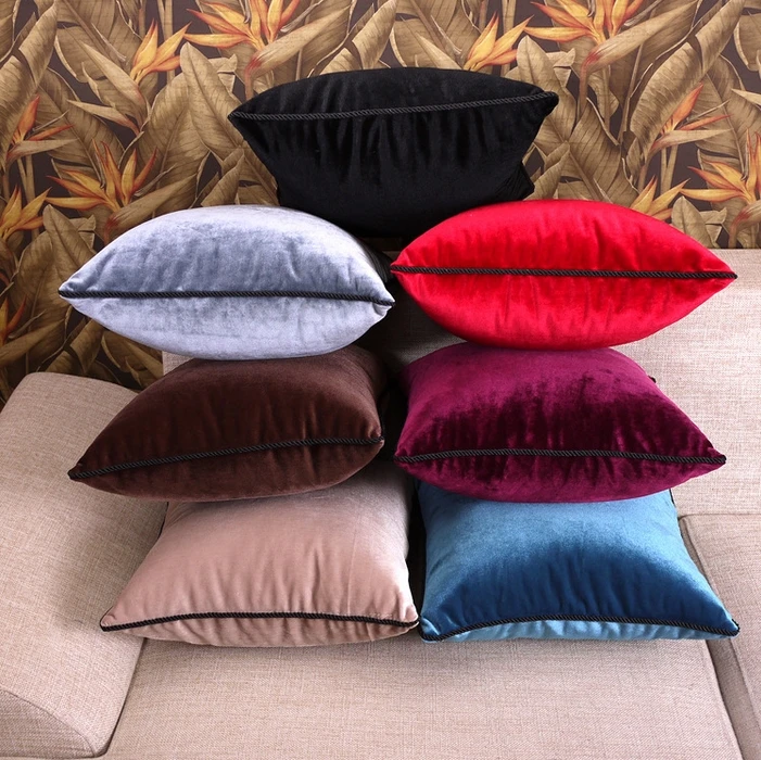 high quality velvet pillow case, luxury edging, solid color thickening