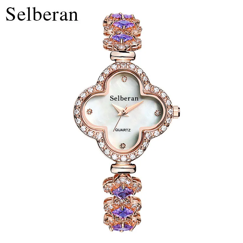 

Selberan Super Fashion Clover Bracelet Watch for Women Ladies 50m Waterproof Wristwatches Best Gift for Mother/Girlfriend