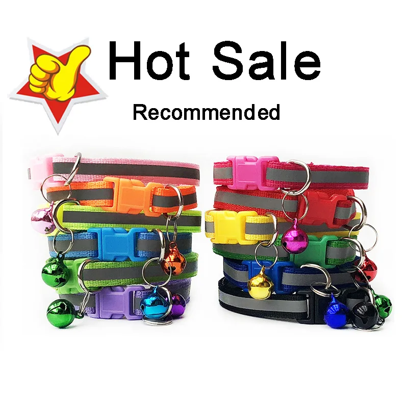 

Wholesale 100Pcs Reflective Puppy Cat Collar Adjustable Lovely Dog Collars Pets Collars Dog Tag with Bells Pet Supplies