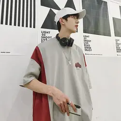 Мужская Летняя комбинированная цветная футболка с коротким рукавом Мужская модная Корейская версия с пятью рукавами Молодежный досуг