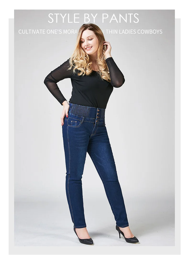 Lguc.H High Waist Jeans Women Large Size Push Up Mom Jeans Denim Pants Plus Size Ladies Stretch Trousers 2019 Blue 26 XS 40 32