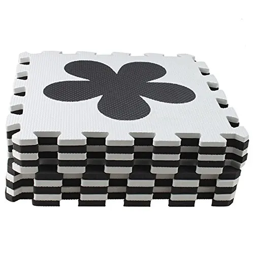 

TOP!-10pcs EVA Foam Puzzle Kids Play Room Sport Exercise Floor Mat High Quality Interlocking Tiles Black & White Number Flower