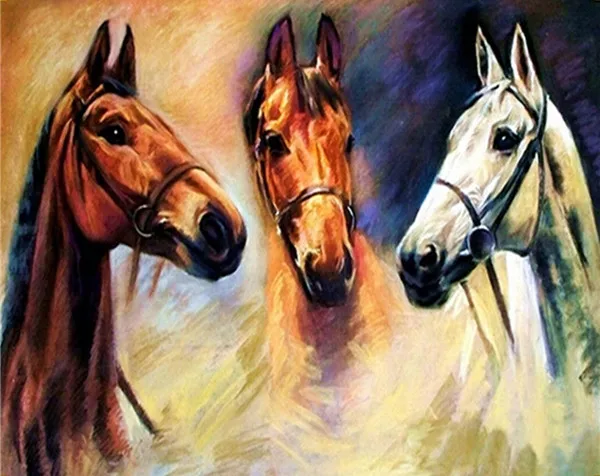 

oneroom DIY Diamond Painting Pictures Three horses Cross Stitch Needlework Diamond Mosaic Diamond Embroidery Crafts