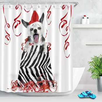 

LB Funny Party Dog White And Black Shower Curtains Christmas Bathroom Curtain Waterproof Polyester Fabric for Bathtub Home Decor