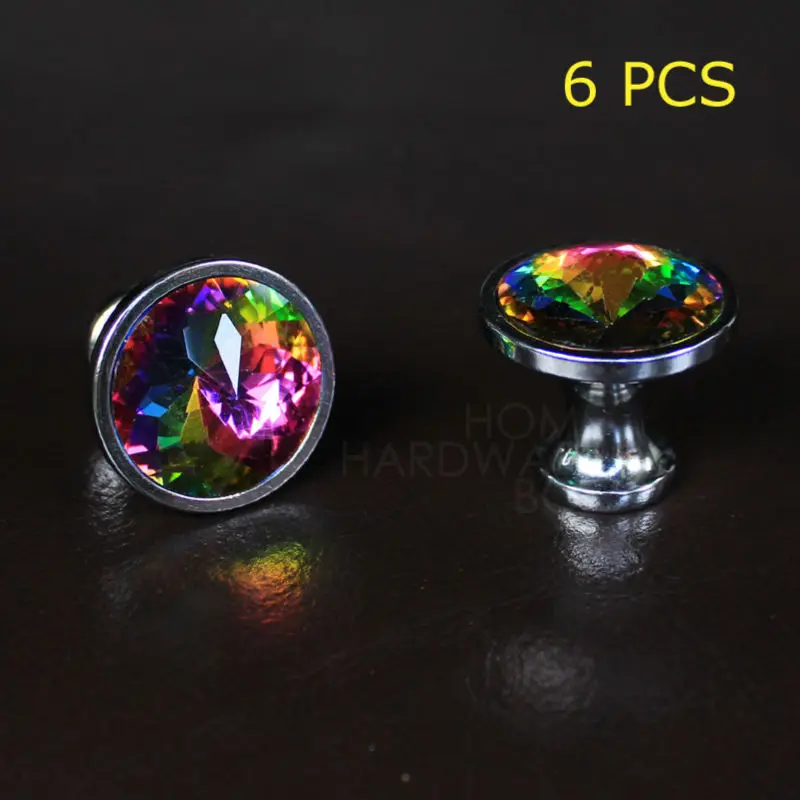 35mm crystal drawer knobs glass diamond pull handle multi color