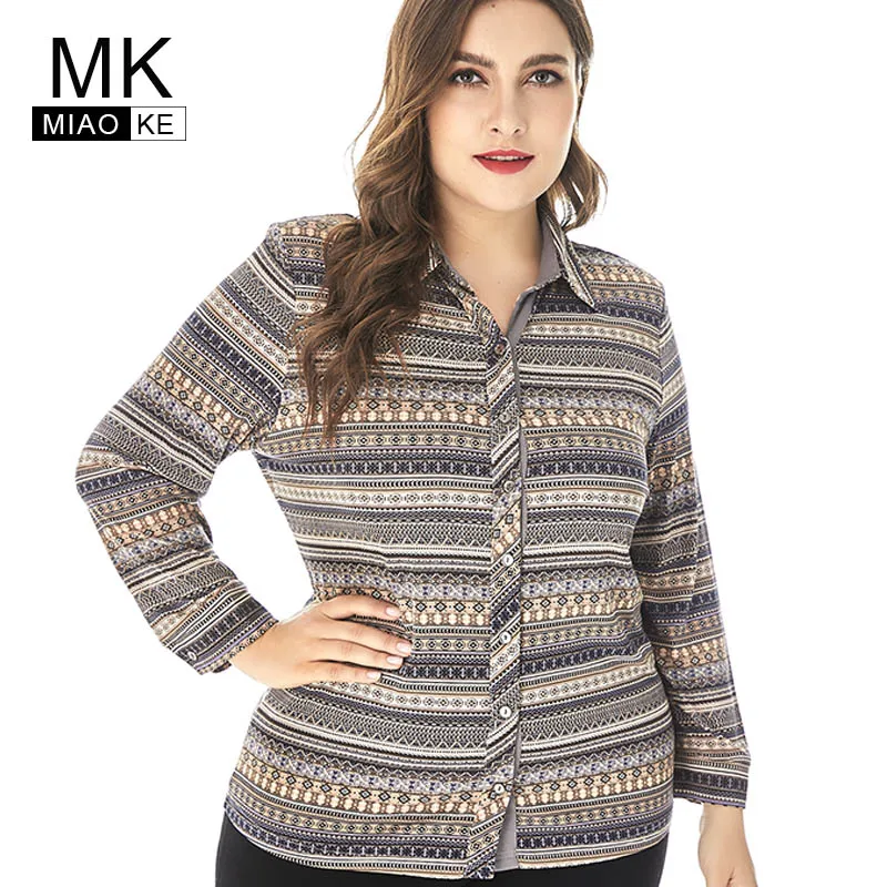 

Miaoke 2018 Winter Plus Szie womens tops and blouses For Women High Quality Fashion Vintage print Ladies long sleeve tops