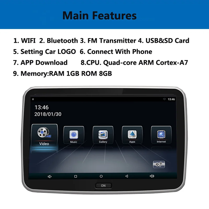 Cemicen 2 шт. 10,1 дюймов Android 6,0 Автомобильный подголовник монитор сенсорный экран HD 1080P wifi/USB/SD/Bluetooth/FM передатчик/динамик/MP5