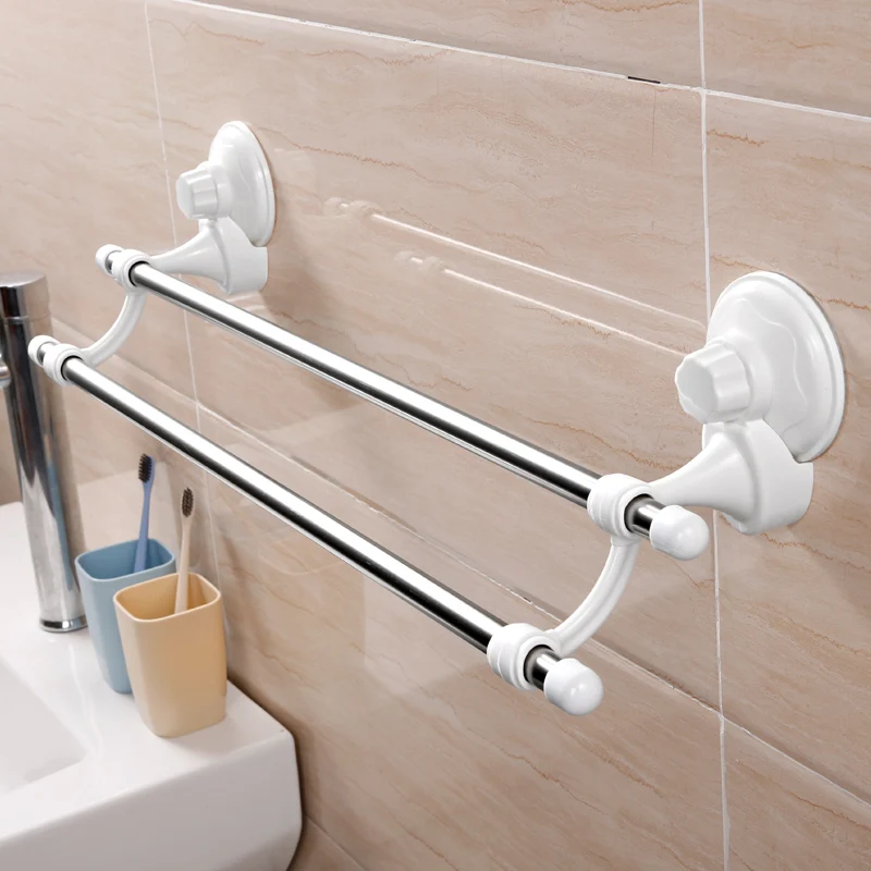 

Sucker double towel rack towel hanging rod stainless steel bathroom towel rack free punch towel rack bathroom LO4237