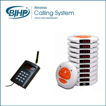 

Wireless Fast Food Restaurant Table Pager Calling System (1 Keypad and 10 Coaster Pagers)