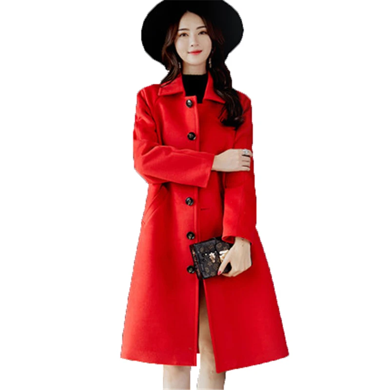 

2018 New Autumn Winter Female Plus Size Vintage Woolen Coat Loose Women's Overcoat Single Breasted Coat Slim Women OuterwearJ902