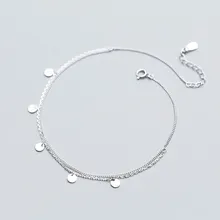 925 пробы, серебряные браслеты для женщин, простые, двухслойные, Круглые, очаровательные, цепочка на ногу, браслеты на лодыжке, босиком, пляжные, летние ювелирные изделия