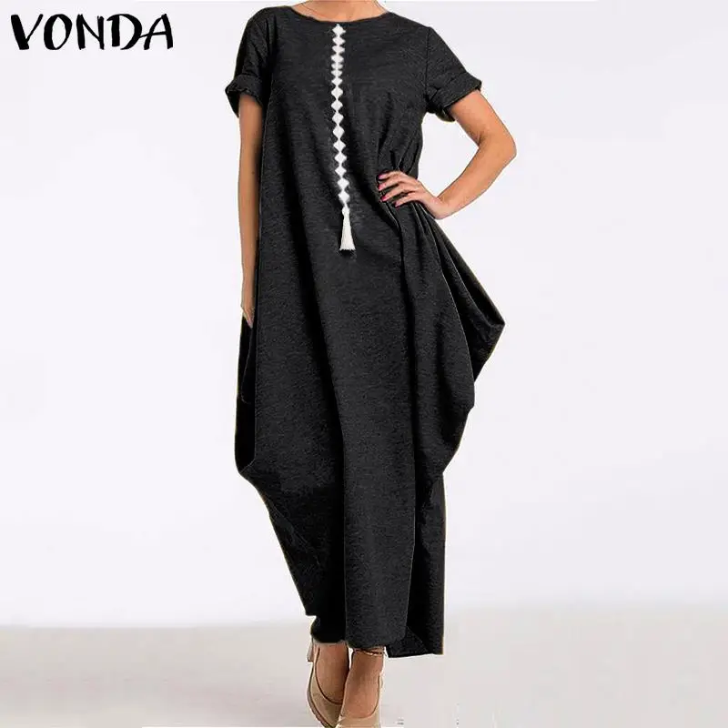 

Plus Size Bohemian Dress 2019 VONDA O Neck Maxi Long Dresses Casual Bohemian Femme Vestidos Loose Beach Sundress S-5XL Long Robe