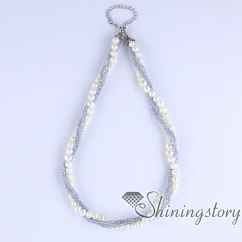 

freshwater pearl necklace pearl choker twist crystal necklace bohemian style jewelry wholesale boho jewelry wholesale real pearl