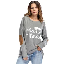 MOBTRS Женский Локоть патч свободные топы Футболка для женщин мама Медведь Письмо печати круглый средства ухода за кожей Шеи повседнев