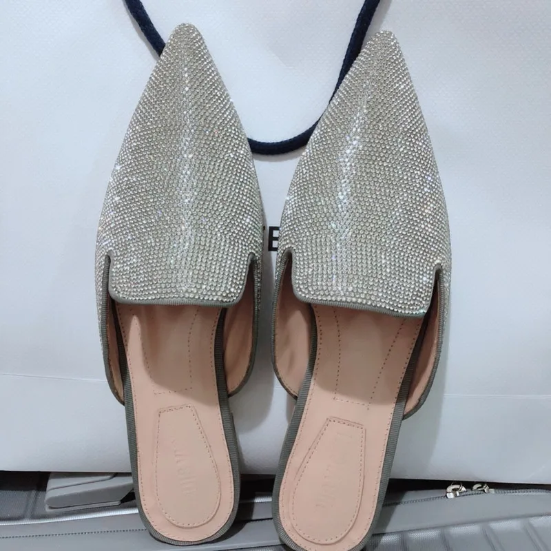 Fix Flache Hot Mode Rutschen Sexy Flach Slingback Frauen Outwear Hausschuhe Silber Silver Maultiere Strass Spitz gwUnxBaf
