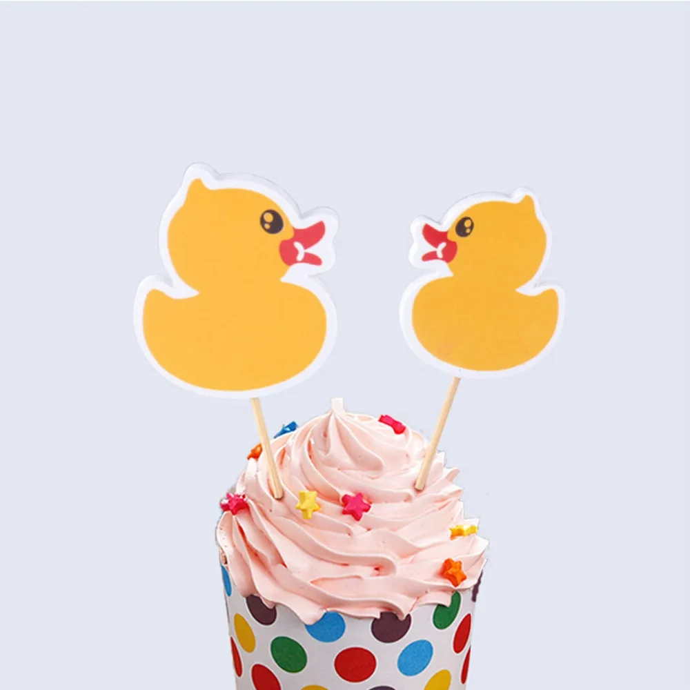 

12Pcs/Set Cupcake Toppers Little Yellow Duck Theme Cake Topper Birthday Decoration Dessert Decorators Cake Card Kitchen Baking