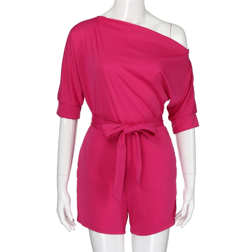 2018 Hot Sale Women's Summer Jumpsuit Sexy Off Shoulder Ruffle Short Romper Fashion Casual Party Jumpsuit  Rompers Holiday #J28 (2)