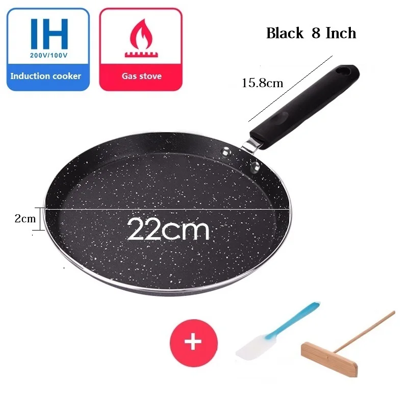 Black 8 inch 6/8/10 дюймов блин креп сковородка Алюминий из алюминиевого сплава с антипригарным покрытием омлет Egg Сковорода-гриль с Силиконовый шпатель деревянный разбрасыватель удобрений - Цвет: Black 8 inch