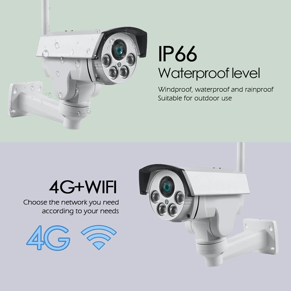 YSA 4G 3G PTZ IP camera 5X Zoom CCTV Video Waterproof Outdoor 1080P IP camera IR 50M Night Vision Security with Power Adapter