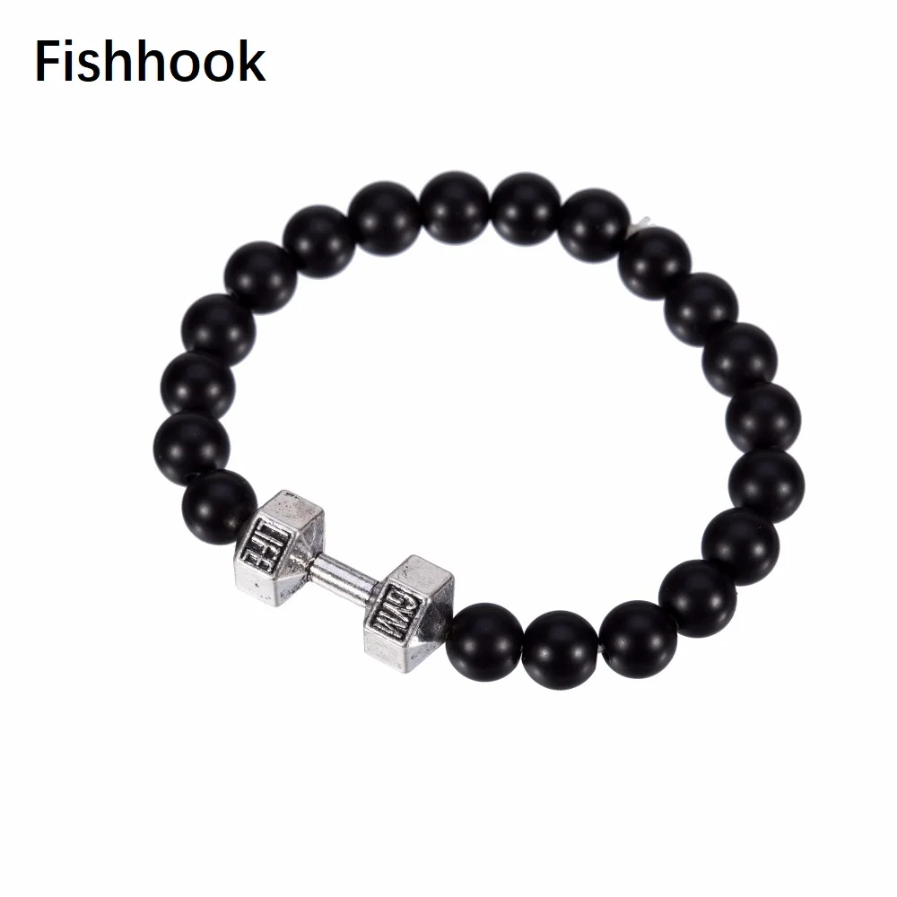 Fishhook mens bracelets sport jewelry GYM Life Silver Plated 8mm Black