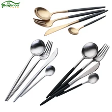 

BERGLANDER Hot Sale 18/10 Black Stainless Steel Cutlery Set Matte Fork Knife Dinnerware Set Dinner Silverware Tableware