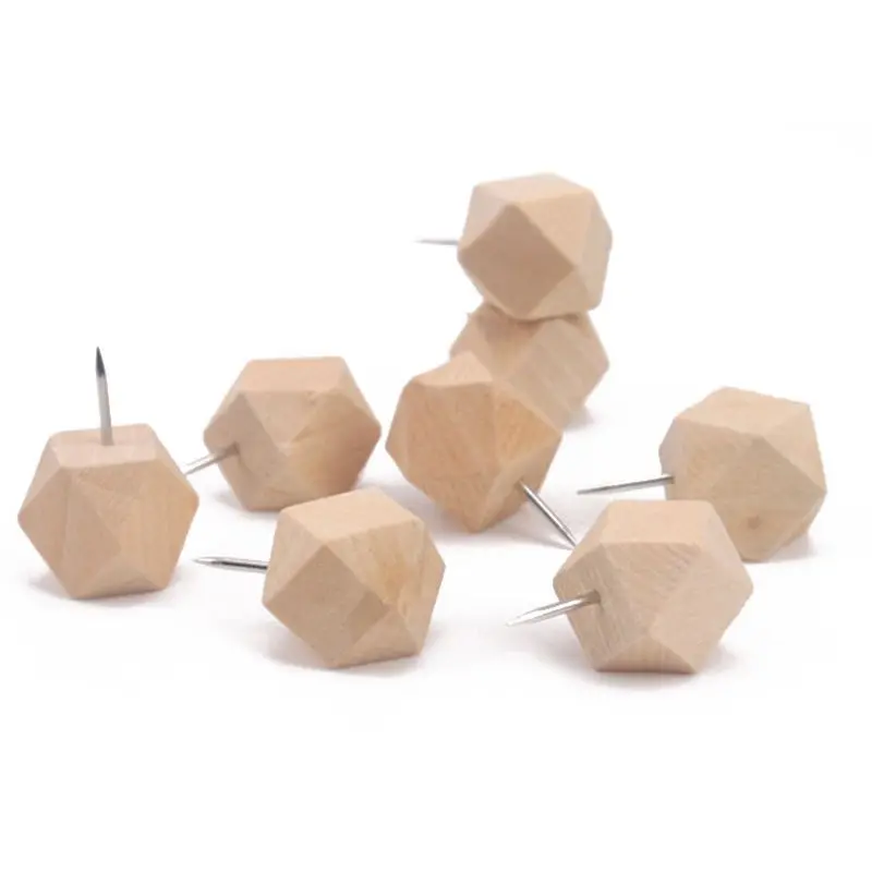

30Pieces Push Pins Geometric Wood Wooden Thumb Tacks Decorative for Cork Boards Map Photos Calendar with Box